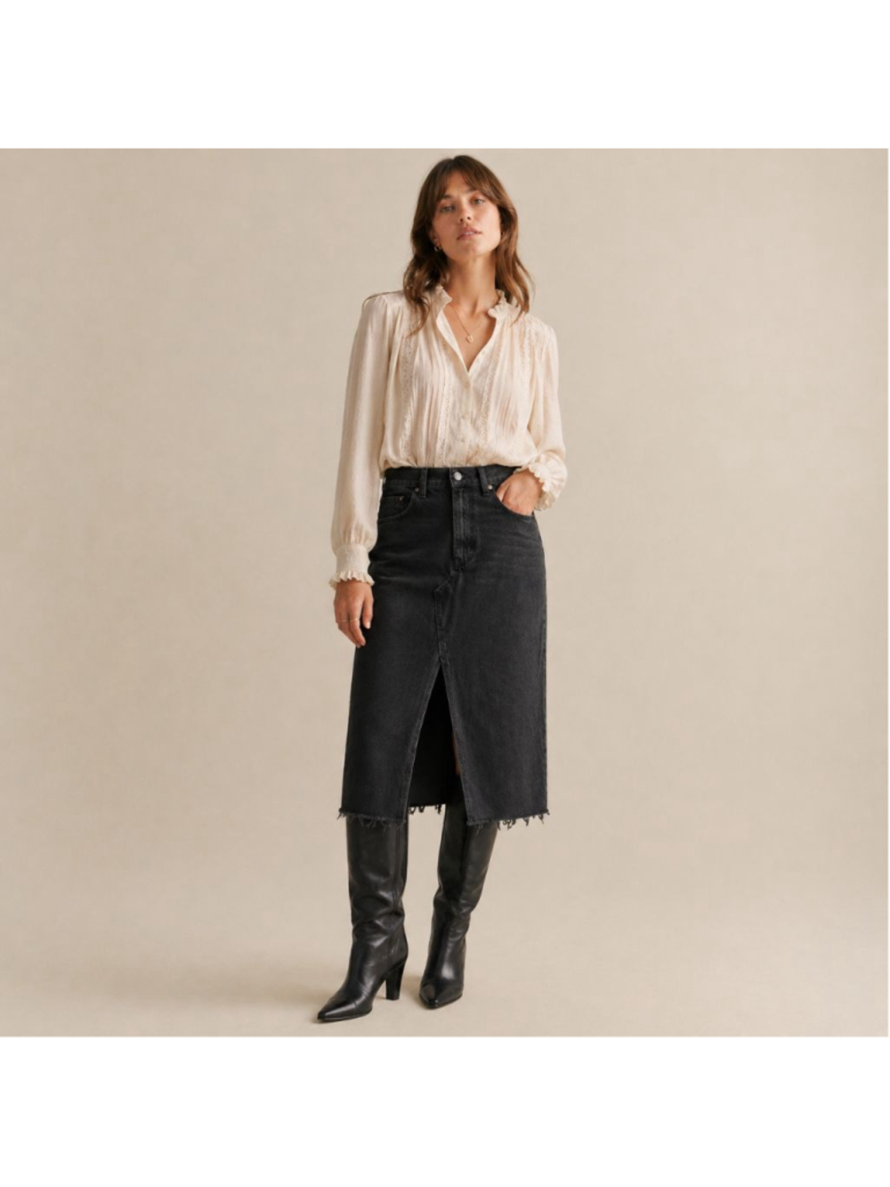 Altar'd State Denim Split Front Midi Skirt Sz M NWT Washed Black